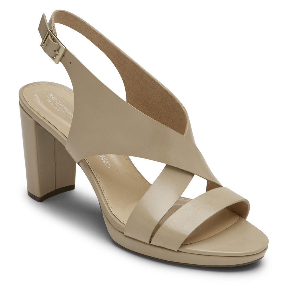 Rockport Womens Total Motion Ivy Cross Slingback - Heels Beige - FHO250639